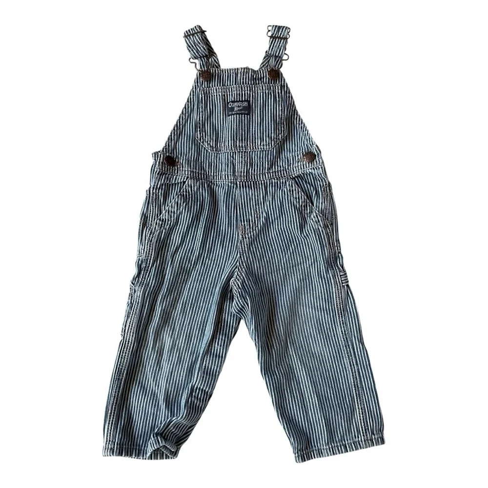 💙 OshKosh B’gosh Striped Denim Overalls – Size 18 Months (100% Cotton)